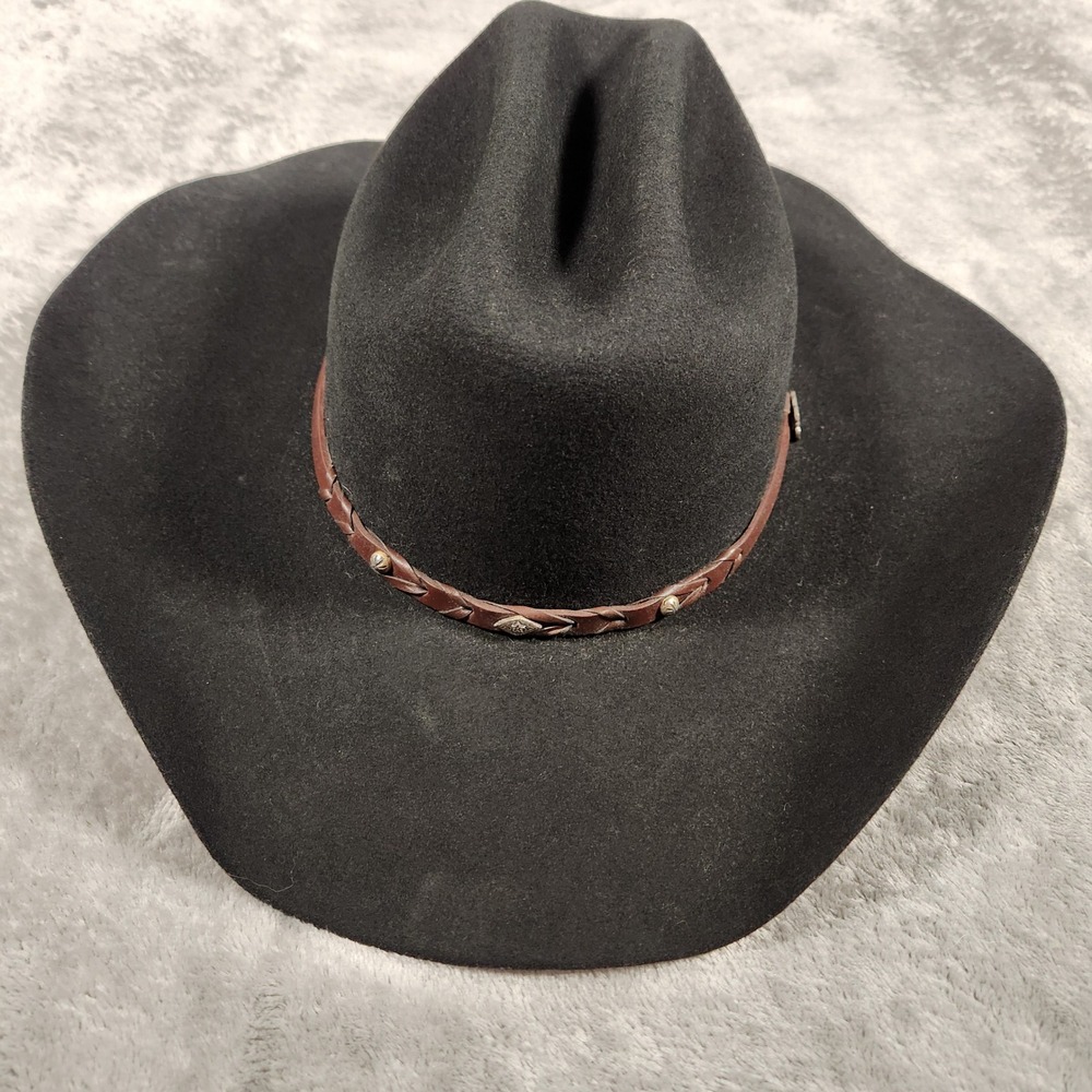 Justin Hat Mens 57 7 1/8 XX 100% Wool Cowboy Black Braided Leather Band EUC